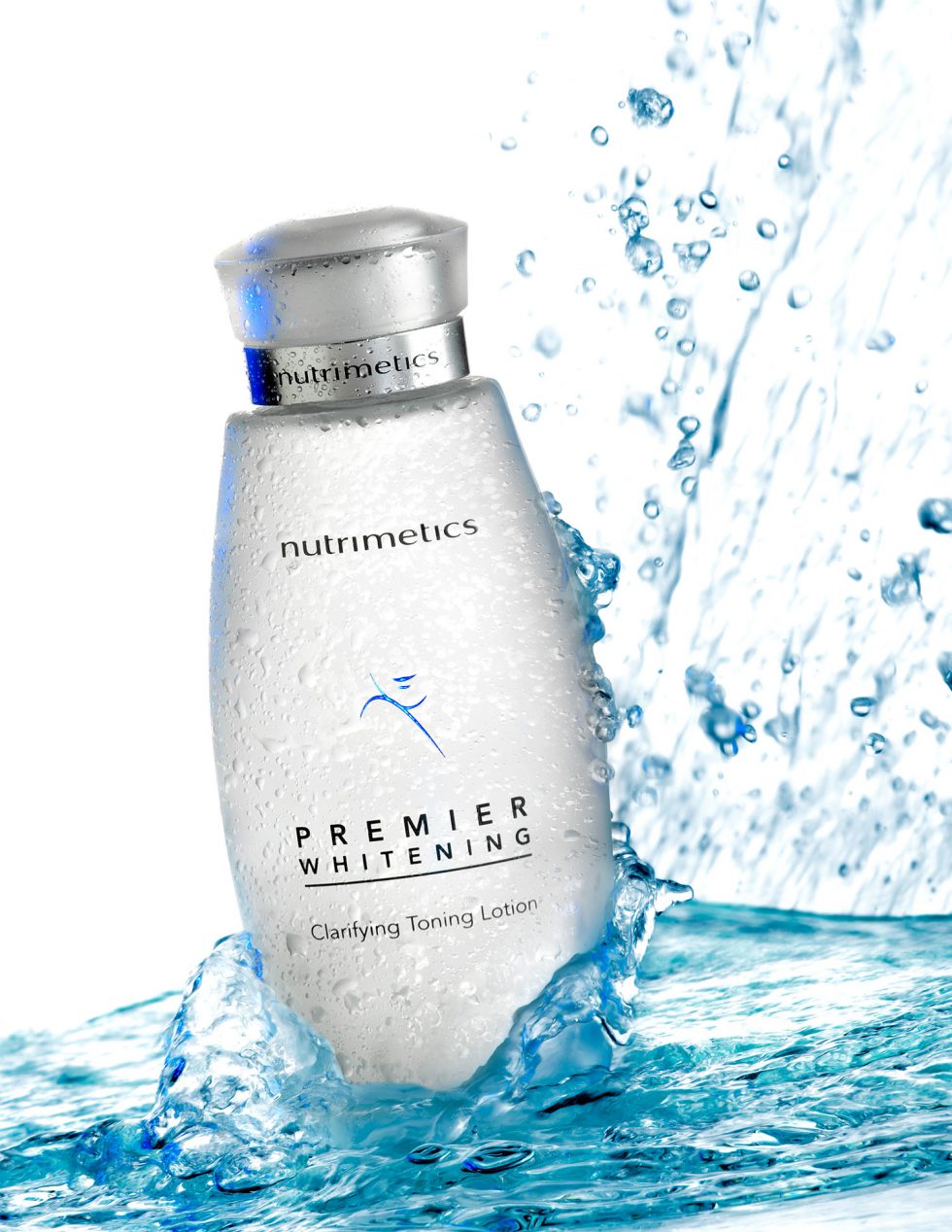 Calgary Product Photographer. Nutrimetics lotion with water-splash.
