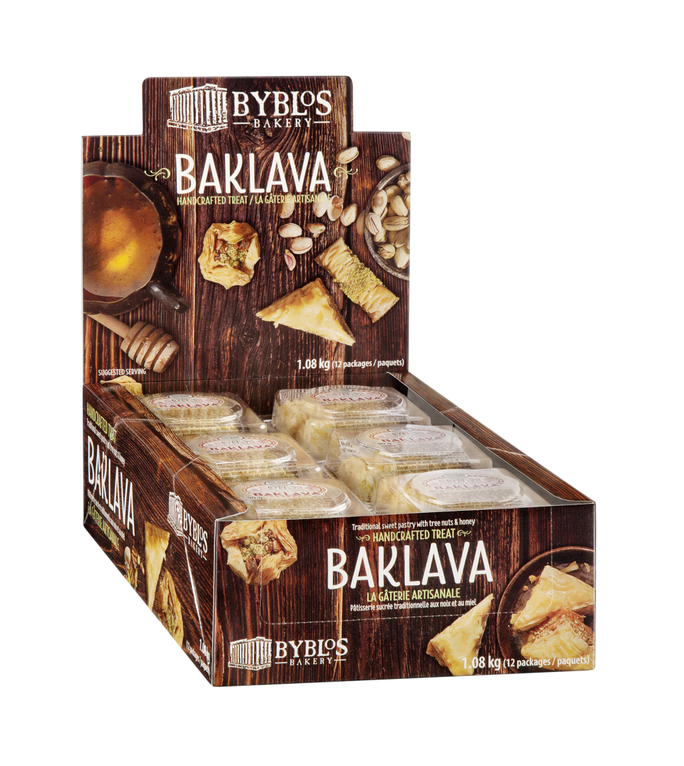 Calgary Product Photography. Open box of Baklava by Byblos Bakery.