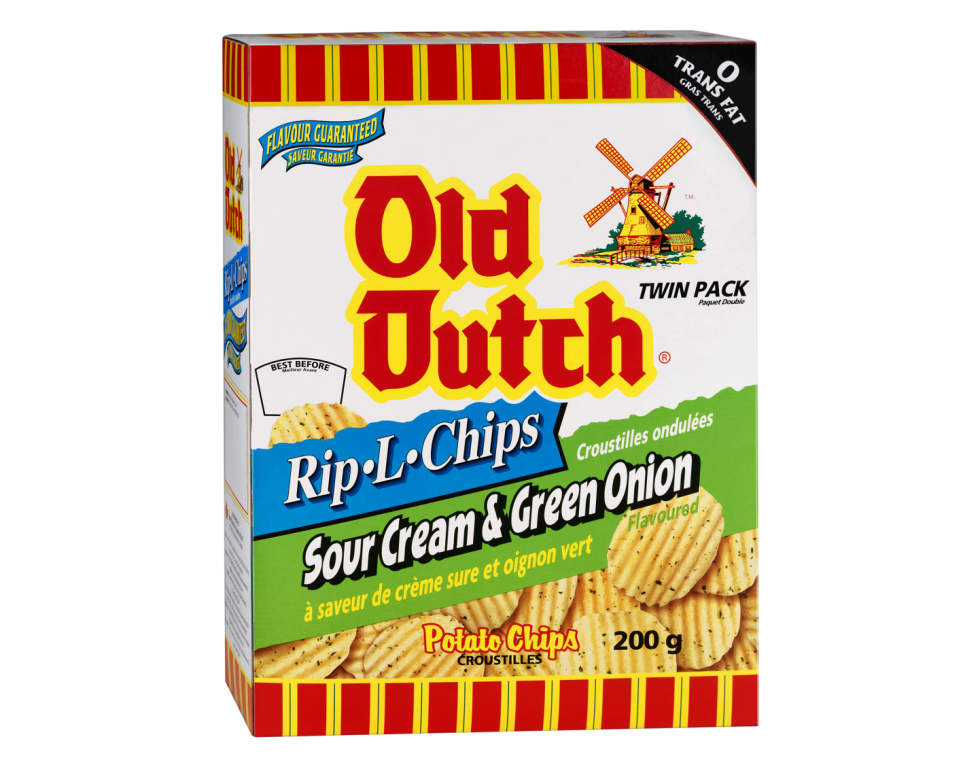 Calgary Product Photography. A box of Old Dutch Sour Cream & Onion Rip-L-Chips