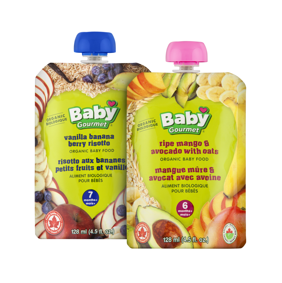 Organic Baby Food Pouches by Baby Gourmet. Calgary Product Photography.